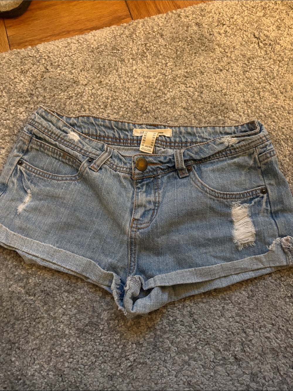 Life in progress Light Blue Denim Distressed Women's Shorts